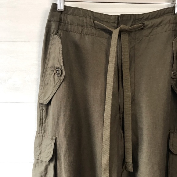 VINCE | Linen Blend Thick Woven High Waisted Cargo Pants Military Green - Picture 2 of 6